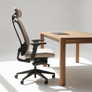 "A sturdy desk and ergonomic chair positioned for comfortable and efficient working."
