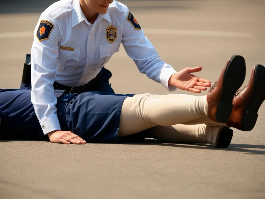 A first responder assisting a person in shock by elevating their legs and keeping them warm.