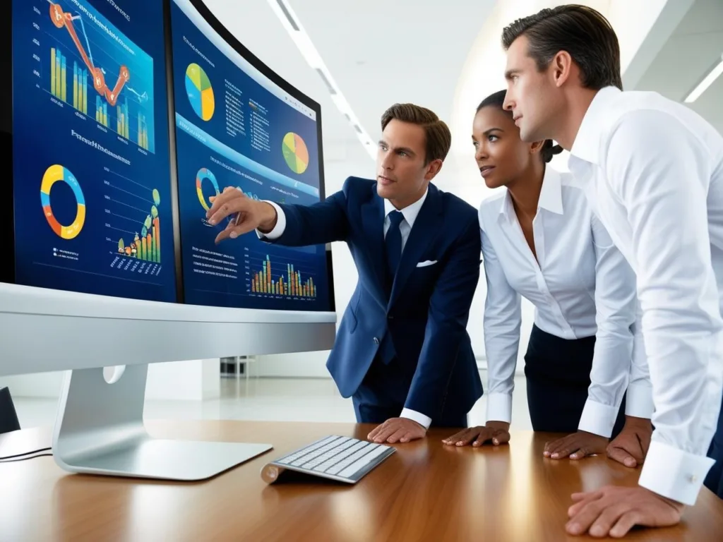 A professional reviewing analytical reports on a laptop, analyzing data for critical thinking and problem solving skills for Success